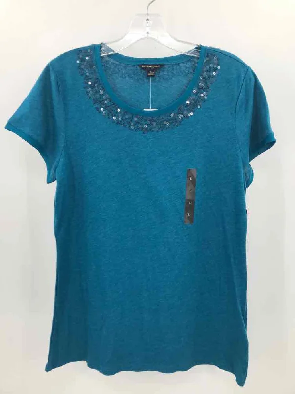 Pre-Owned Banana Republic Blue Size Large T-shirt-- Beaded Sequined Faux Fur