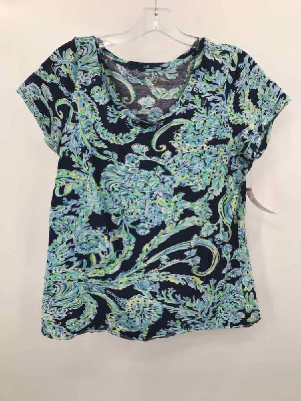 Pre-Owned Lilly Pulitzer Navy Size Large T-shirt-- Collared Crew Neck Turtle Neck