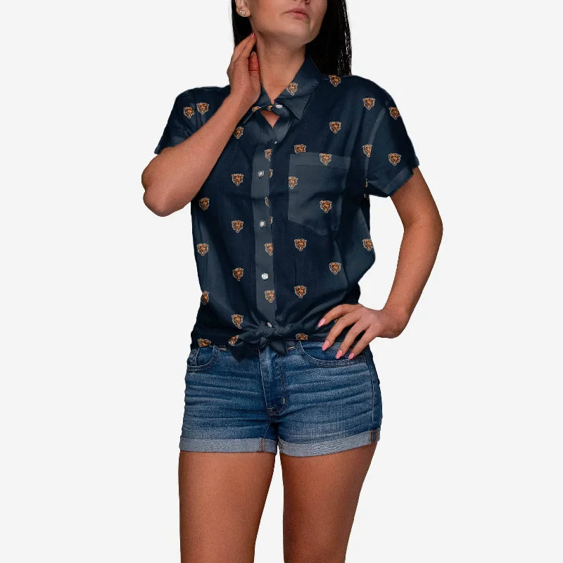 Chicago Bears Logo Blast Womens Button Up Shirt-- Seamless Knitted Crochet