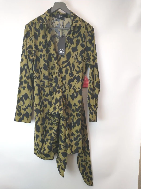 Ax Paris Khaki Animal Shirt Mini Dress. UK 12 **** Ref V209 Stylish Floral Print Mini Dress