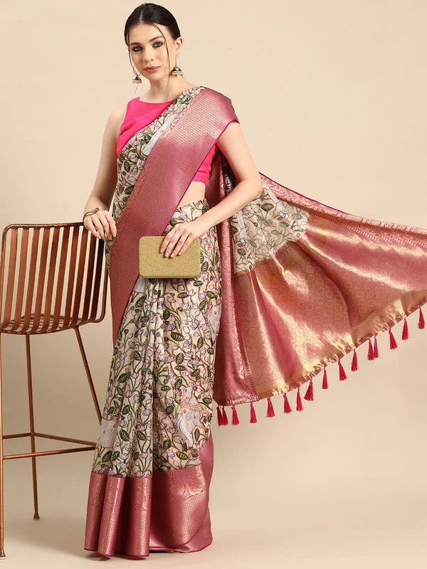 Beige Munga Silk Digital Print Animal Print Saree with Unstitched Blouse - Hiral Fashion Satin Drape Blouse Beige Munga Silk Digital Print Animal Print Saree with Unstitched Blouse - Hiral Fashion Satin Drape Blouse