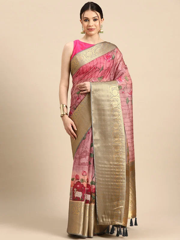 Beige Munga Silk Digital Print Floral Saree with Unstitched Blouse - Hiral Fashion Airy Cotton Blouse Beige Munga Silk Digital Print Floral Saree with Unstitched Blouse - Hiral Fashion Airy Cotton Blouse