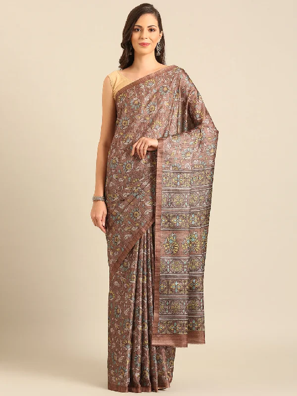 Women Brown Cotton Saree With Un Stitched Blouse - Aanika Office-Ready Blouse