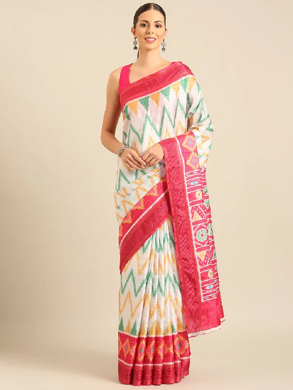 Women White Cotton Saree With Un Stitched Blouse - Aanika Elegant Peplum Blouse