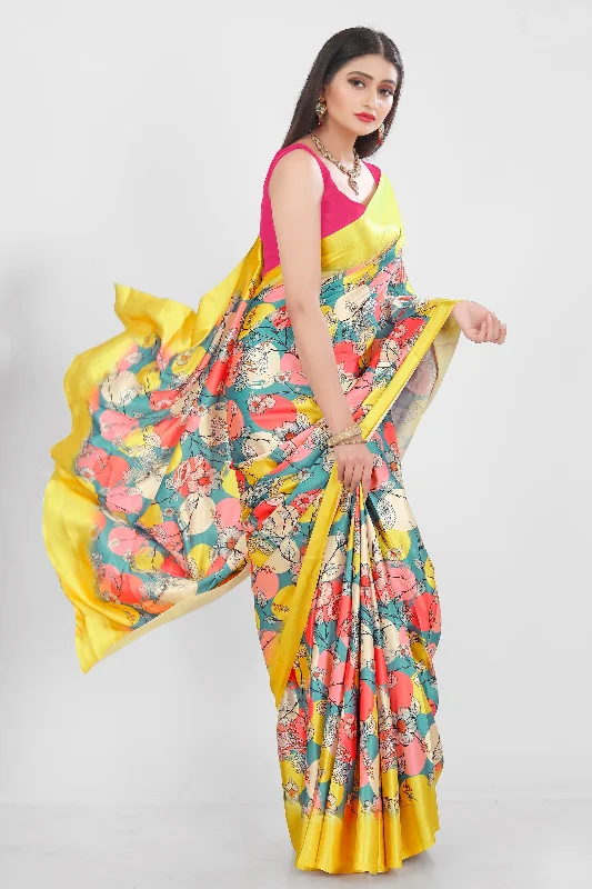 Jyoti Fashion Women's Multicolor Pure Japan Satin Digital Printed Designer Saree with Blouse Polished Work Blouse Jyoti Fashion Women's Multicolor Pure Japan Satin Digital Printed Designer Saree with Blouse Polished Work Blouse