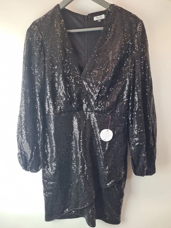 Chi Chi London Long Sleeve Plunge Sequin Mini Dress Black Size 16 **** V77 Casual Button-Up Mini Dress Chi Chi London Long Sleeve Plunge Sequin Mini Dress Black Size 16 **** V77 Casual Button-Up Mini Dress