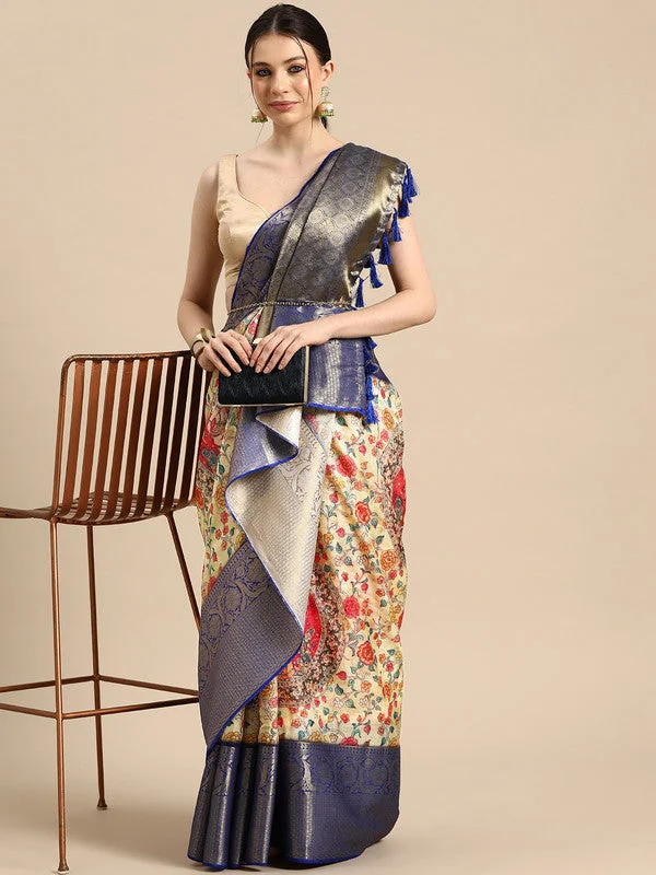 Beige Munga Silk Digital Print Floral Saree with Unstitched Blouse - Hiral Fashion Sleeveless Summer Blouse Beige Munga Silk Digital Print Floral Saree with Unstitched Blouse - Hiral Fashion Sleeveless Summer Blouse