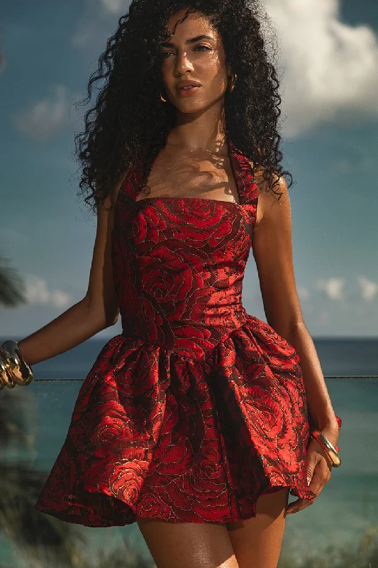 Vina Mini Dress - Rose Print Cozy Long Sleeve Mini Dress