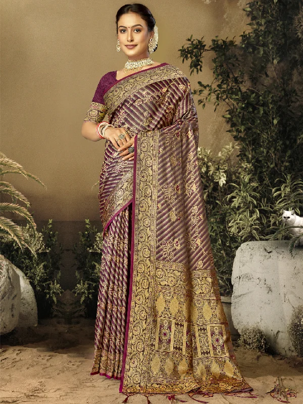 Women Wine Satin Silk Saree With Un Stitched Blouse - Aanika Soft Satin Blouse