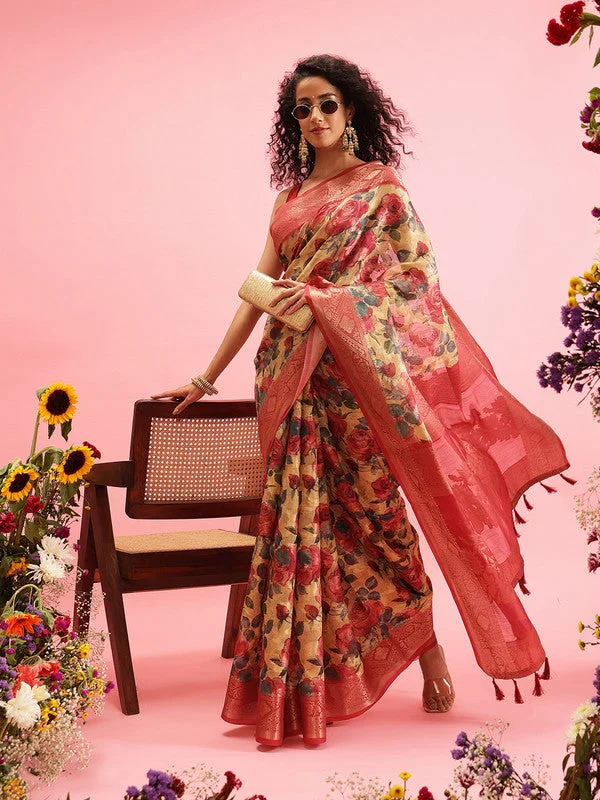 Mustard Cotton Digital Print Floral Saree with Unstitched Blouse - Hiral Fashion Everyday Stylish Blouse Mustard Cotton Digital Print Floral Saree with Unstitched Blouse - Hiral Fashion Everyday Stylish Blouse