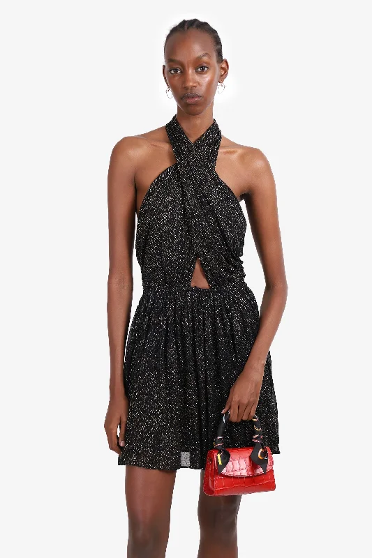 Saint Laurent Black/Gold Metallic Halter Mini Dress Size M Trendy Camisole Mini Dress Saint Laurent Black/Gold Metallic Halter Mini Dress Size M Trendy Camisole Mini Dress