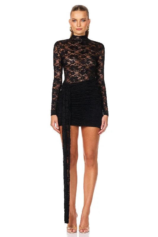 Nookie Lene Lace LS Mini Dress - Black Comfortable Linen Mini Dress