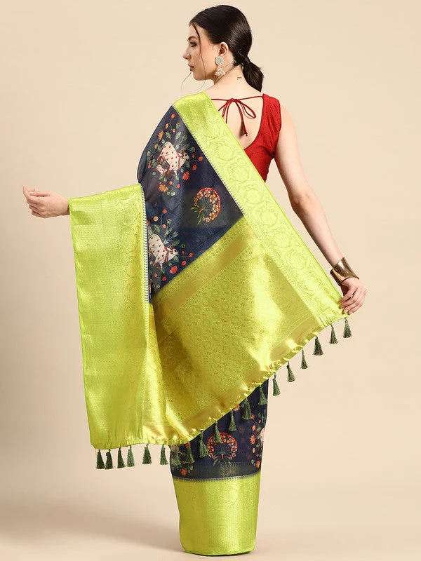 Navy Blue Munga Silk Digital Print Animal Print Saree with Unstitched Blouse - Hiral Fashion Feminine Tie Blouse Navy Blue Munga Silk Digital Print Animal Print Saree with Unstitched Blouse - Hiral Fashion Feminine Tie Blouse