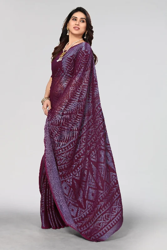 NOZ2TOZ Women Party Wear Printed Brasso Chiffon Saree with Unstitched Blouse - Magenta Delicate Bow Blouse NOZ2TOZ Women Party Wear Printed Brasso Chiffon Saree with Unstitched Blouse - Magenta Delicate Bow Blouse