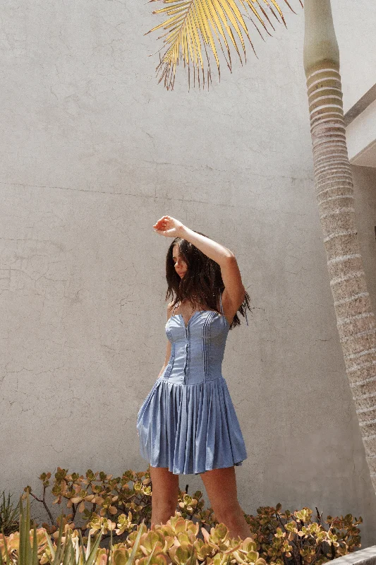 Ruby Mini Dress - Blue Trendy Denim Mini Dress