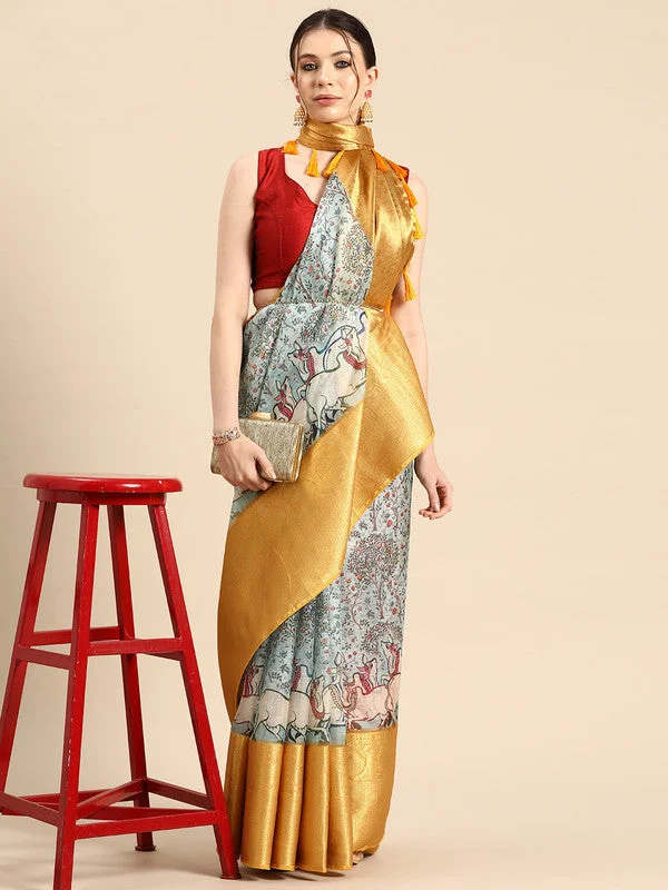Gray Munga Silk Digital Print Animal Print Saree with Unstitched Blouse - Hiral Fashion Classic Minimalist Blouse Gray Munga Silk Digital Print Animal Print Saree with Unstitched Blouse - Hiral Fashion Classic Minimalist Blouse