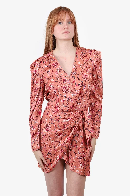 Isabel Marant Etoile Pink Baikal Floral Printed Wrap Mini Dress Size 38 Trendy Off-Shoulder Dress Mini