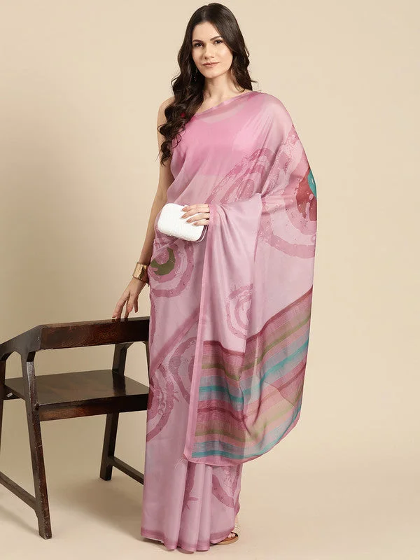 Peach Silk Blend Printed Abstract Saree with Unstitched Blouse - Hiral Fashion Business Casual Blouse Peach Silk Blend Printed Abstract Saree with Unstitched Blouse - Hiral Fashion Business Casual Blouse