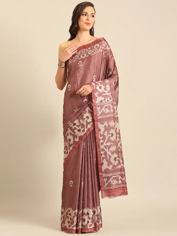 Women Burgundy Cotton Saree With Un Stitched Blouse - Aanika Subtle Shimmer Blouse