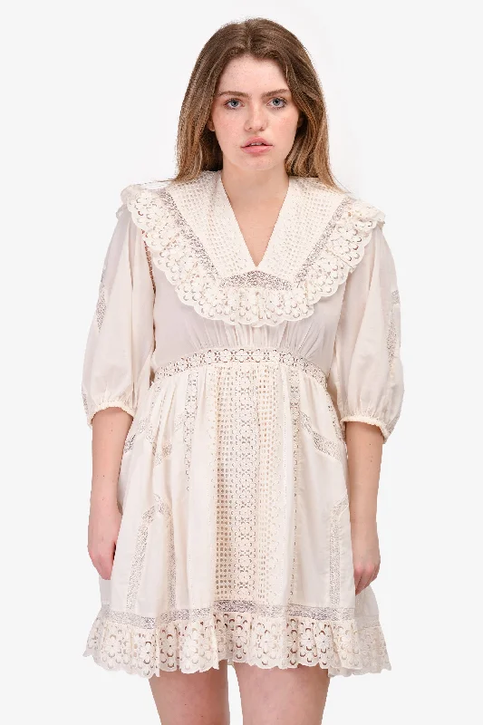 Zimmermann Cream Eyelet Mini Dress Size 3 Stylish Sweetheart Mini Dress