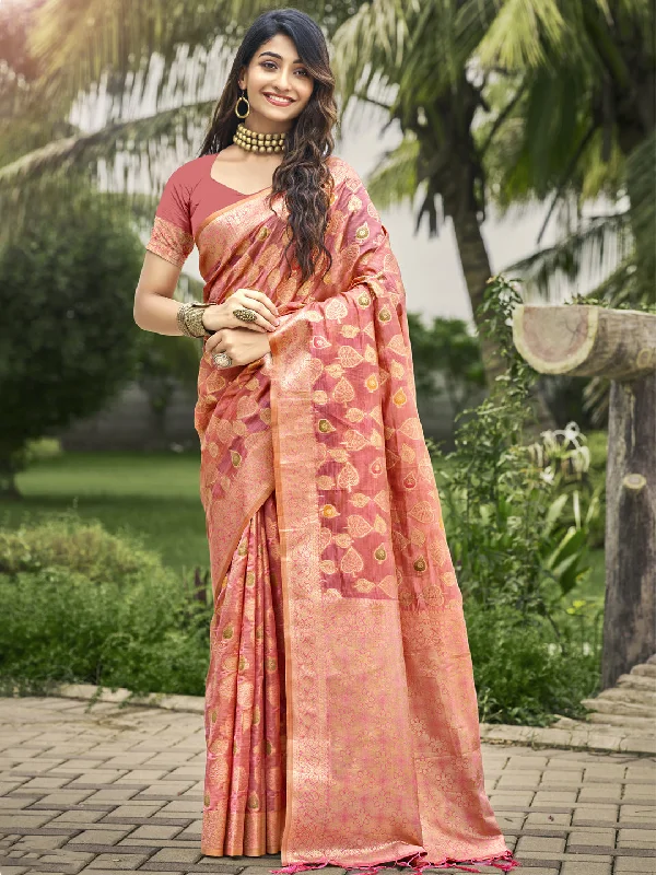 Women Pink Organza Saree With Un Stitched Blouse - Aanika Classic Minimalist Blouse