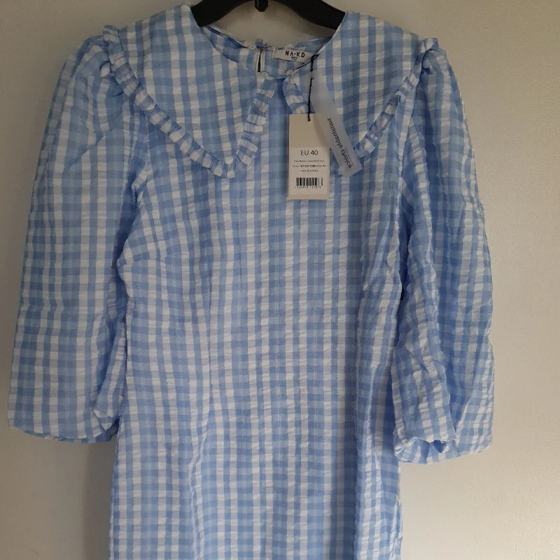 NA-KD Balloon Sleeve Mini Dress Blue Check Size 12 ****Ref V222 Elegant Silk Mini Dress NA-KD Balloon Sleeve Mini Dress Blue Check Size 12 ****Ref V222 Elegant Silk Mini Dress