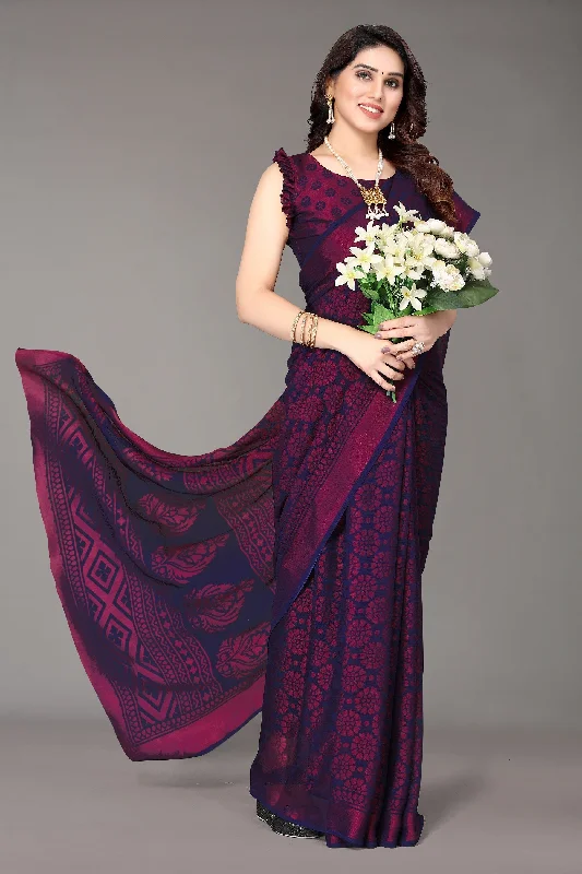 NOZ2TOZ Women Party Wear Printed Brasso Chiffon Saree with Unstitched Blouse - Navy Blue Textured Cotton Blouse NOZ2TOZ Women Party Wear Printed Brasso Chiffon Saree with Unstitched Blouse - Navy Blue Textured Cotton Blouse