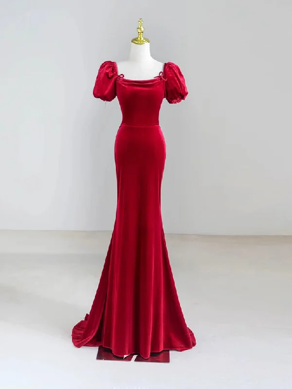 Simple Mermaid Velvet Backless Burgundy Long Prom Dress, Burgundy Party Dress Sequined Elegant Party Simple Mermaid Velvet Backless Burgundy Long Prom Dress, Burgundy Party Dress Sequined Elegant Party