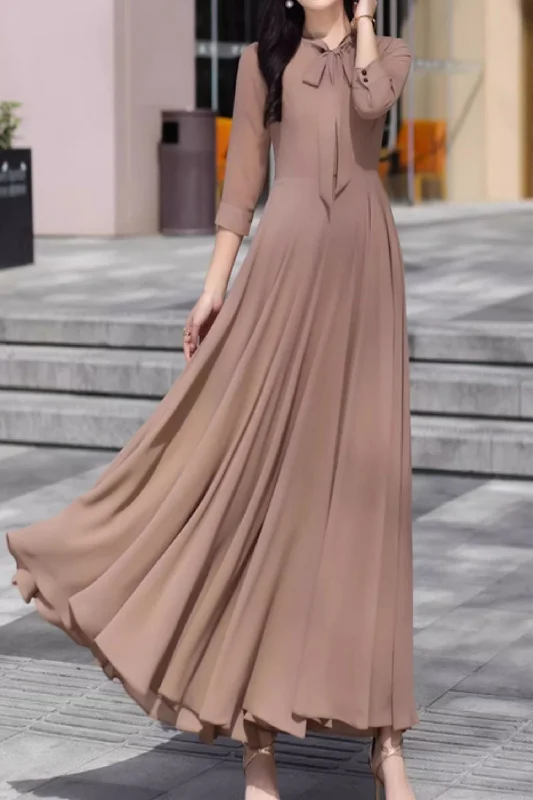Brown elegant long summer chiffon dress 5075 Tunics Business professional