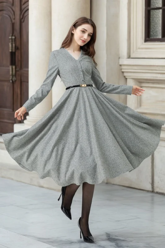 Gray midi wool dress for women 5304 Tunics Timeless classic