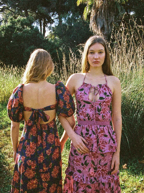 Arcania Blue Floral Print Dress Tunics stripes playful