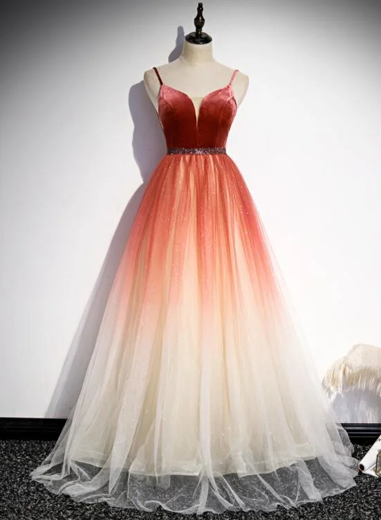 Beautiful Red Velvet and Gradient Tulle Beaded Party Dress, Straps Long Formal Gown Tunics Hiking breathable Beautiful Red Velvet and Gradient Tulle Beaded Party Dress, Straps Long Formal Gown Tunics Hiking breathable