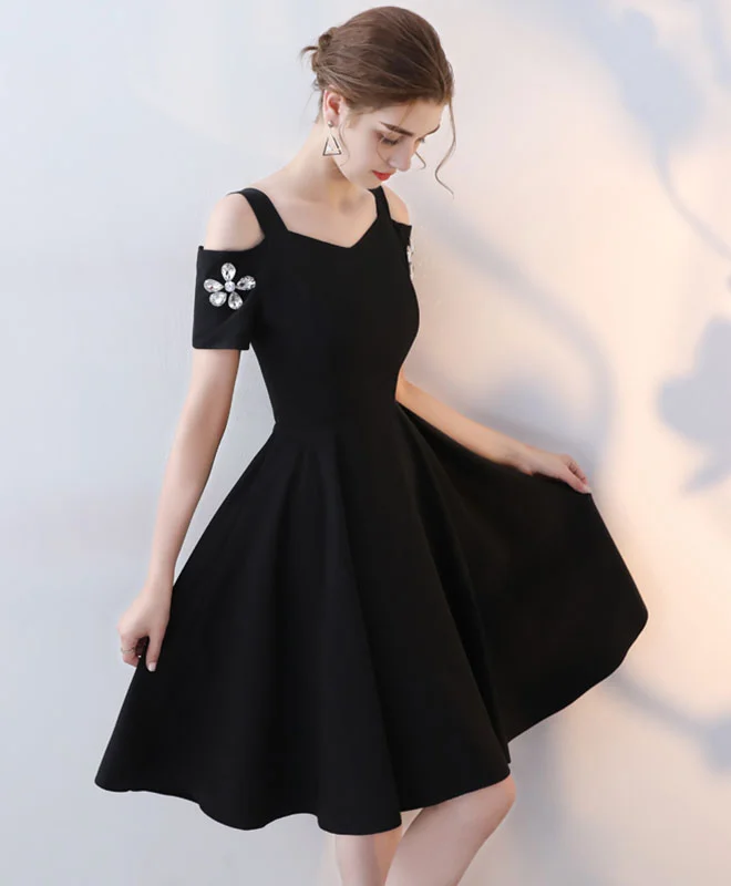 Cute Black Short Prom Dress, Short Party Dress Glittery Long Formal