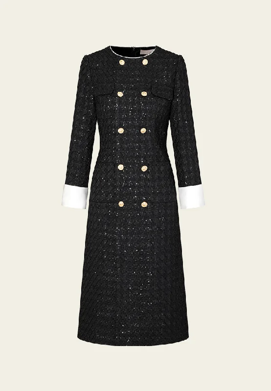 Maxi-length Sequin-detail Contrasting-trim Houndstooth Tweed Dress Tunics Versatile all-occasion Maxi-length Sequin-detail Contrasting-trim Houndstooth Tweed Dress Tunics Versatile all-occasion