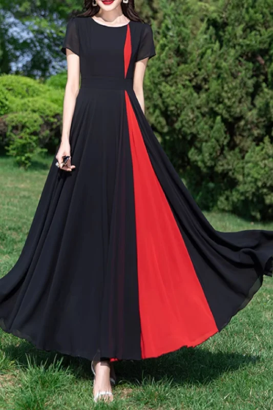 Block color maxi summer prom chiffon dress 5155 Tunics Corduroy durable