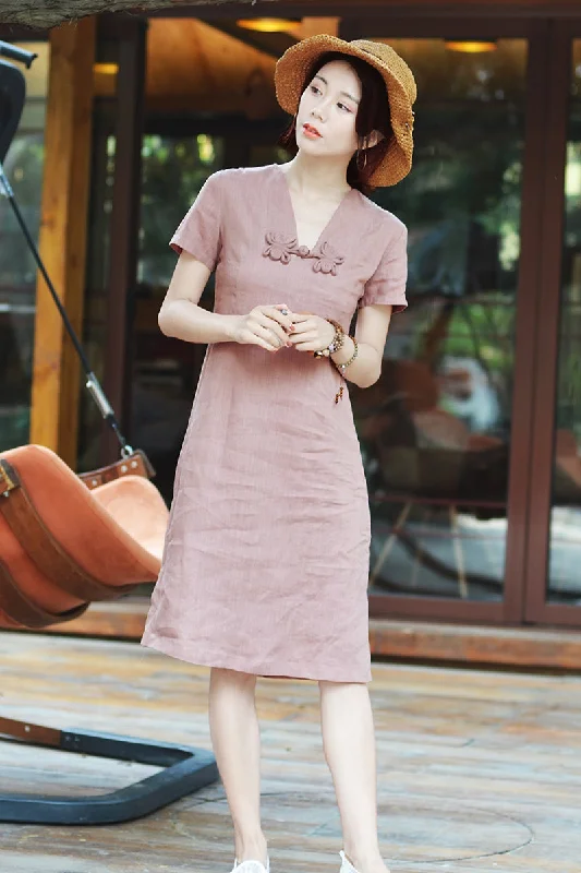 Summer Women Vintage Inspired Solid Color Linen Dress 3680 Tunics Sophisticated sleek Summer Women Vintage Inspired Solid Color Linen Dress 3680 Tunics Sophisticated sleek