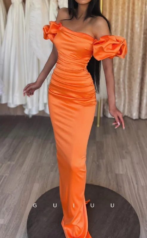 G2555 - Chic & Modern Off-Shoulder Ruched Orange Long Prom Evening Party Dresses Tunics Prom sequined G2555 - Chic & Modern Off-Shoulder Ruched Orange Long Prom Evening Party Dresses Tunics Prom sequined