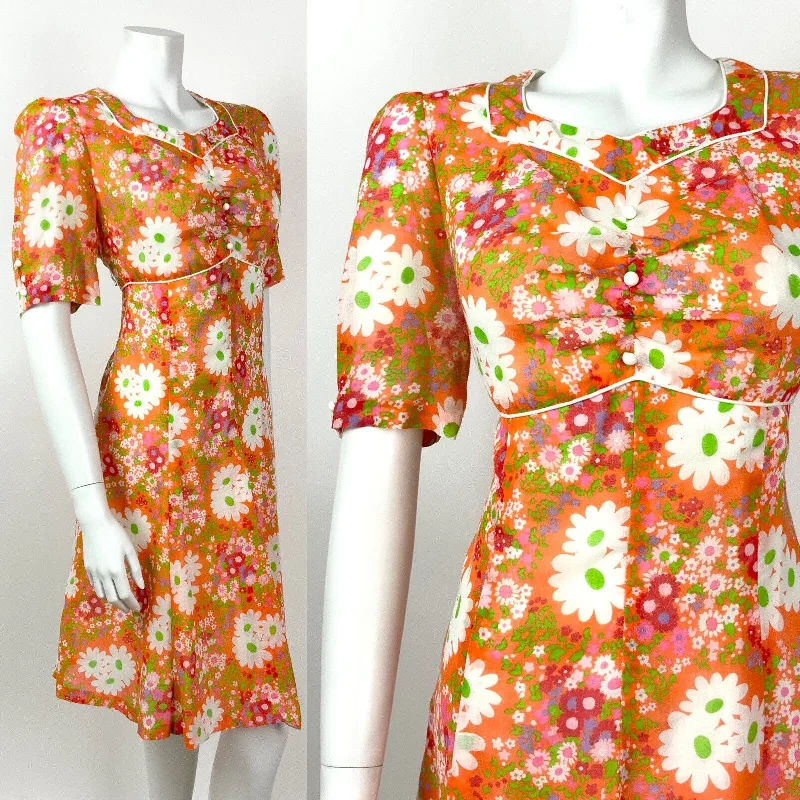VINTAGE 60s 70s ORANGE WHITE PINK FLORAL DAISY PSYCHEDELIC SUMMER DRESS 12 14 Tunics Bestseller popular VINTAGE 60s 70s ORANGE WHITE PINK FLORAL DAISY PSYCHEDELIC SUMMER DRESS 12 14 Tunics Bestseller popular
