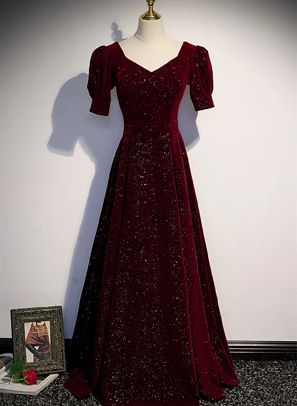 Simple A-line Wine Red Velvet Party Dress, Wine Red Prom Dress Evening Dress Tunics Versatile functional Simple A-line Wine Red Velvet Party Dress, Wine Red Prom Dress Evening Dress Tunics Versatile functional