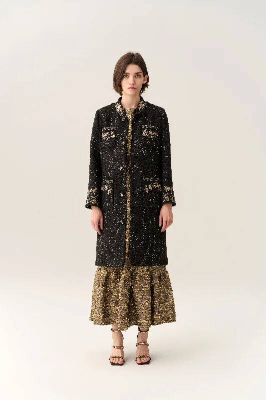 Floral Embroidery Luxe Dress Boat Neckline Classic