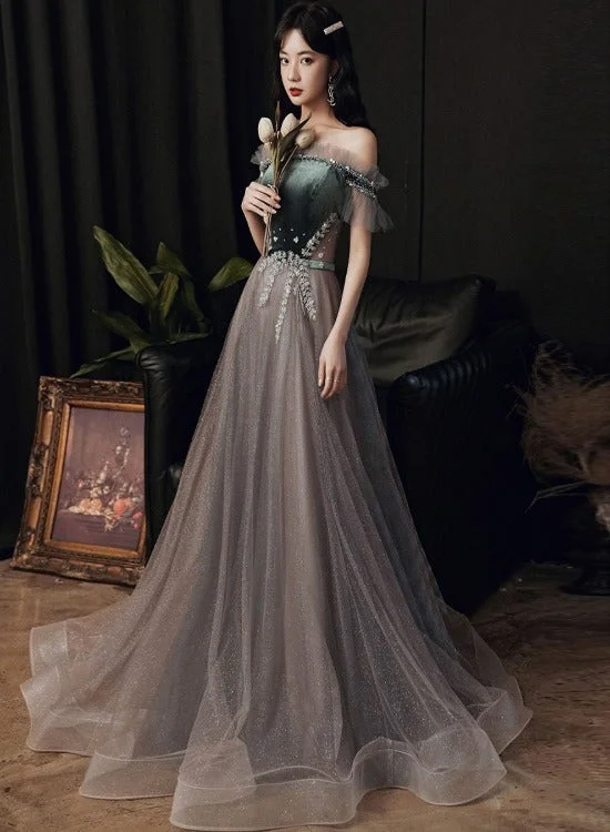 Beautiful Off Shoulder Velvet and Tulle Long Party Dress, A-line Evening Dress Prom Dresse sweetheart Neckline Romantic Beautiful Off Shoulder Velvet and Tulle Long Party Dress, A-line Evening Dress Prom Dresse sweetheart Neckline Romantic