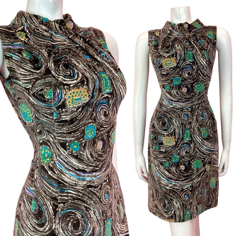 VTG 60s 70s BROWN CREAM BLUE PSYCHEDELIC SWIRL FLOWER VELVET WIGGLE DRESS 8 10 Tunics Top rated VTG 60s 70s BROWN CREAM BLUE PSYCHEDELIC SWIRL FLOWER VELVET WIGGLE DRESS 8 10 Tunics Top rated