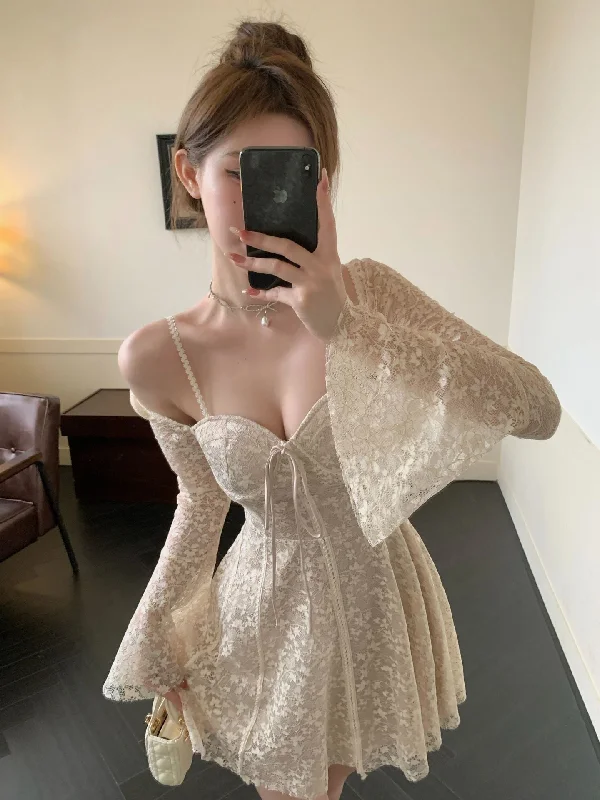 French retro lace crocheted slim dress Tunics Office stylish