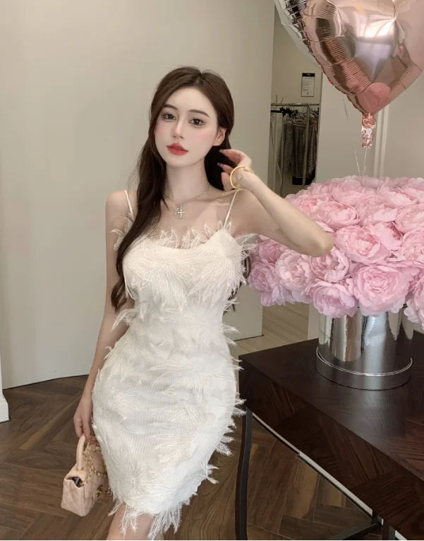Three-dimensional flower sling slim dress Tunics Designer luxury