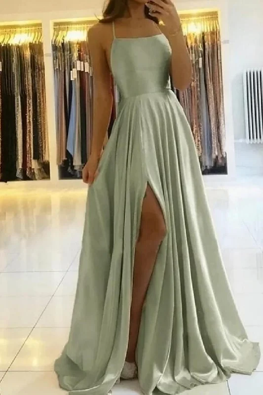 Simple A Line Sage Green Long Prom Dress With Slit Evening Party Dress KX79 Tunics Luxurious high-end Simple A Line Sage Green Long Prom Dress With Slit Evening Party Dress KX79 Tunics Luxurious high-end
