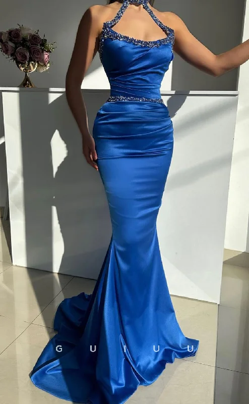 G2669 - Chic & Modern Halter Mermaid Ruched Prom Evening Party Dress High-Low Hemline Casual G2669 - Chic & Modern Halter Mermaid Ruched Prom Evening Party Dress High-Low Hemline Casual
