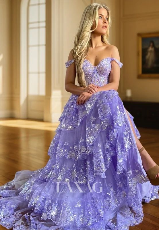 21945 - Off Shoulder Sequins Tiered Long Prom Party Dress with Slit Tunics Brand named 21945 - Off Shoulder Sequins Tiered Long Prom Party Dress with Slit Tunics Brand named