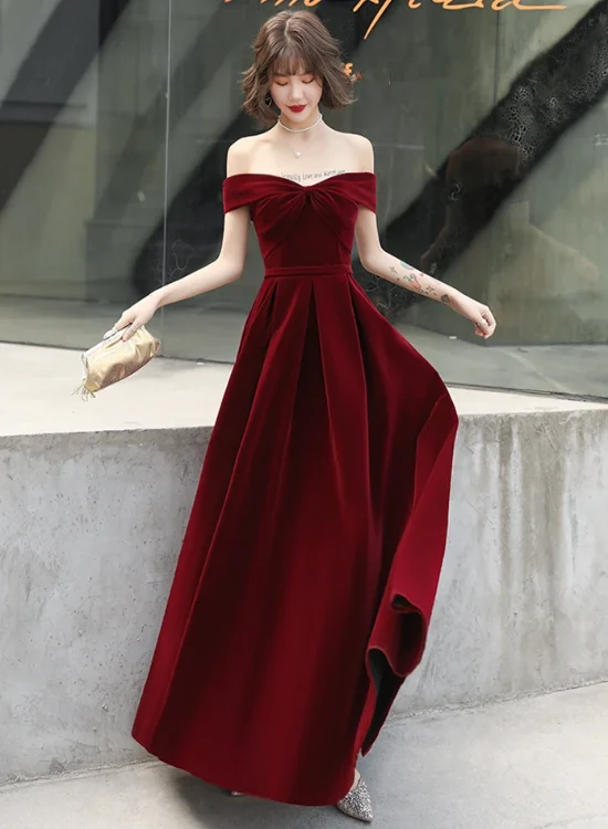 Beautiful Wine Red Off Shoulder Long Velvet Party Dress, Prom Dress Tunics Bestseller popular Beautiful Wine Red Off Shoulder Long Velvet Party Dress, Prom Dress Tunics Bestseller popular