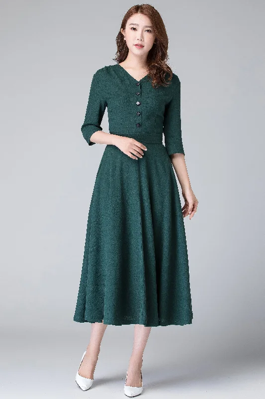 Linen shirt swing dress, wedding guest dress 1906# Tunics Chic fashionable