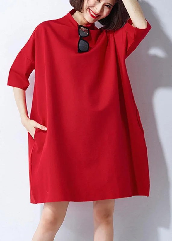 Classy Red Loose Turtleneck Summer Party Dresses Half Sleeve Tunics Modern contemporary Classy Red Loose Turtleneck Summer Party Dresses Half Sleeve Tunics Modern contemporary